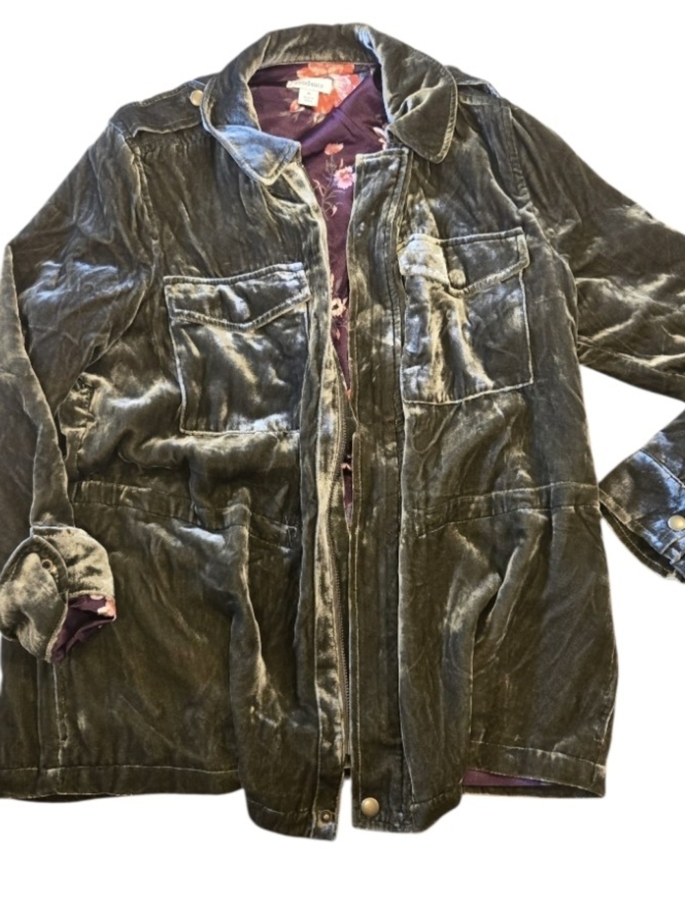 Sundance Green Velvet Military-Style Jacket is a stylish M
